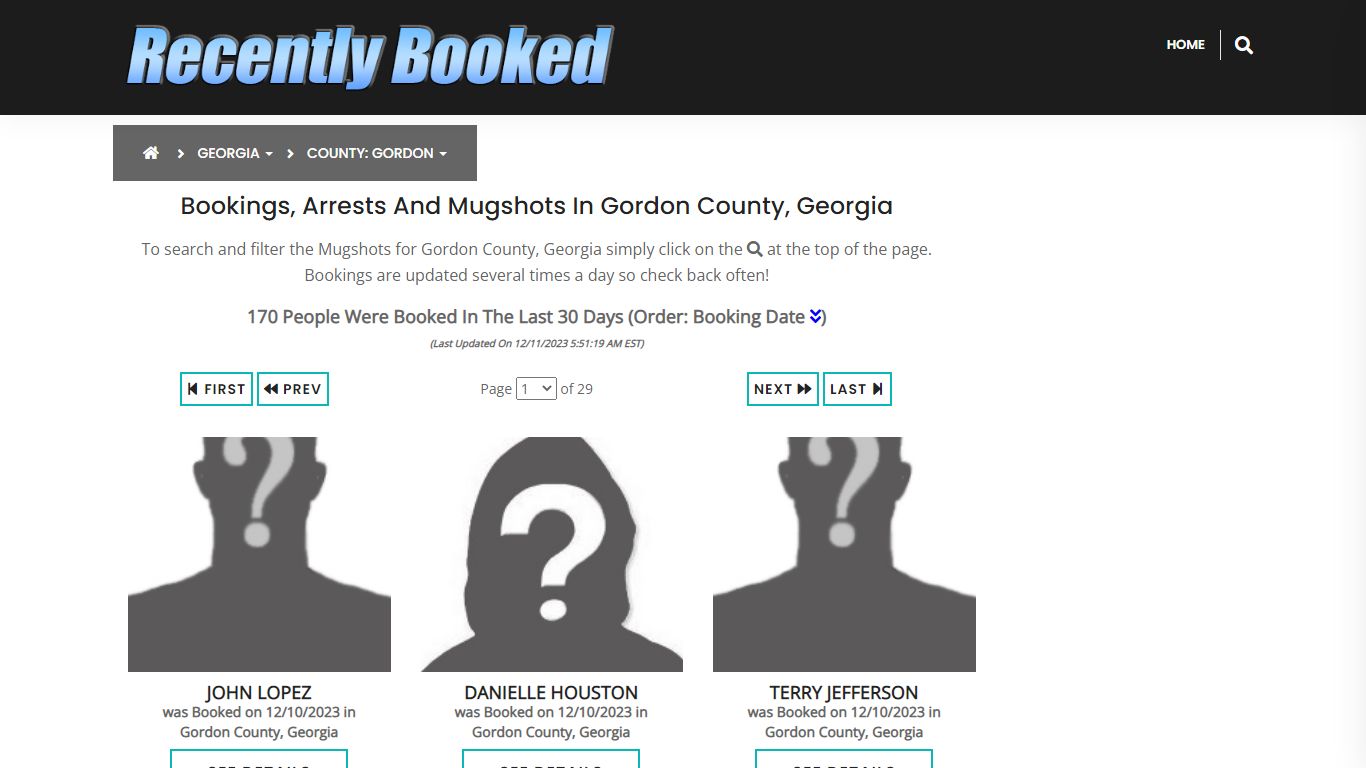 Recent bookings, Arrests, Mugshots in Gordon County, Georgia